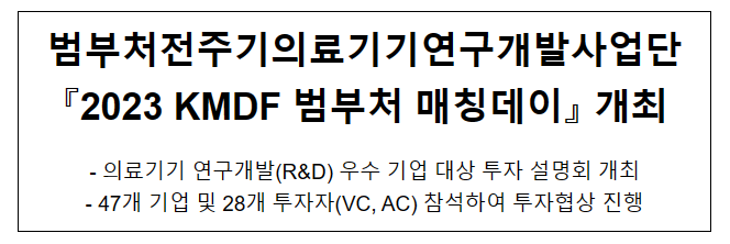 범부처전주기의료기기연구개발사업단, ‘2023 KMDF 범부처 매칭데이’ 개최 범부처전주기의료기기연구개발사업단, ‘2023 KMDF 범부처 매칭데이’ 개최