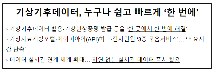 기상기후데이터, 누구나 쉽고 빠르게 ´한 번에´ 기상기후데이터, 누구나 쉽고 빠르게 ´한 번에´