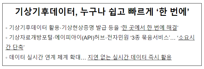 기상기후데이터, 누구나 쉽고 빠르게 ´한 번에´