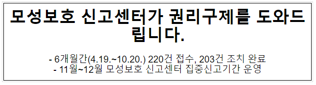 모성보호 신고센터가 권리구제를 도와드립니다. 모성보호 신고센터가 권리구제를 도와드립니다.