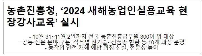 농촌진흥청, ‘2024 새해농업인실용교육 현장강사교육’ 실시 농촌진흥청, ‘2024 새해농업인실용교육 현장강사교육’ 실시