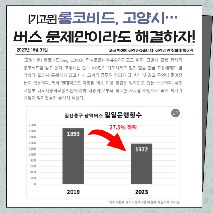  [고양신문 기고문] 롱코비드 고양시, 버스 문제만이라도 해결하자!