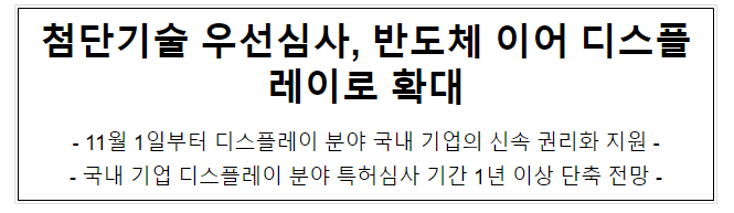 첨단기술 우선심사, 반도체 이어 디스플레이로 확대_특허청 첨단기술 우선심사, 반도체 이어 디스플레이로 확대_특허청