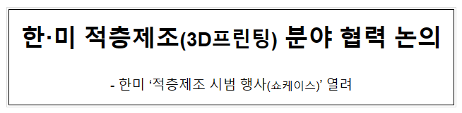 한·미 적층제조(3D프린팅) 분야 협력 논의 한·미 적층제조(3D프린팅) 분야 협력 논의