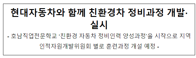 현대자동차와 함께 친환경차 정비과정 개발·실시 현대자동차와 함께 친환경차 정비과정 개발·실시