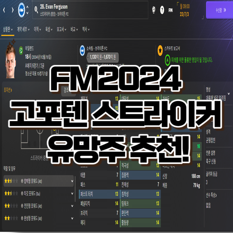  FM2024 유망주 추천 고포텐 스트라이커 TOP5 정리