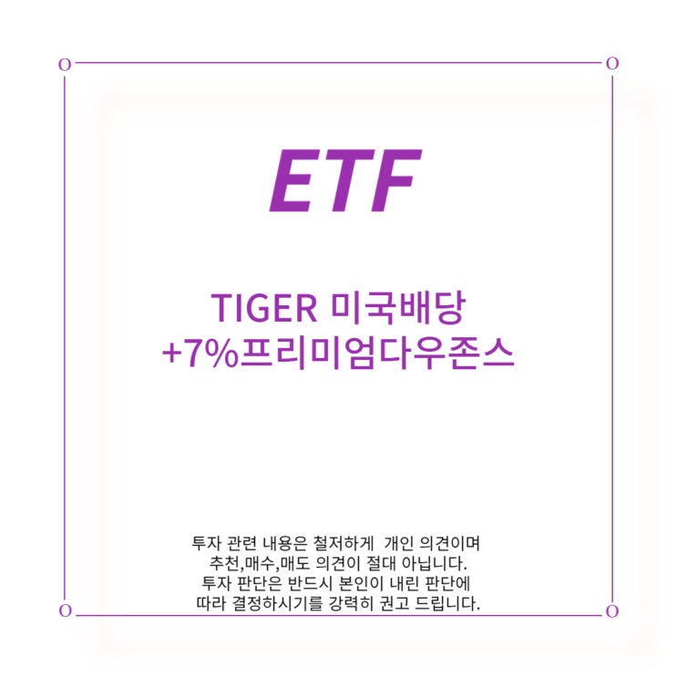 [ETF] TIGER 미국 배당+7% 프리미엄 다우 존스