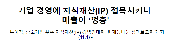 기업 경영에 지식재산(IP) 접목시키니 매출이 ‘껑충’ 기업 경영에 지식재산(IP) 접목시키니 매출이 ‘껑충’
