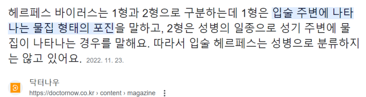  입술에 수포(헤르페스 1형)