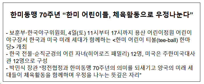 한미동맹 70주년 ‘한미어린이들, 체육활동으로 우정나눈다’ 한미동맹 70주년 ‘한미어린이들, 체육활동으로 우정나눈다’