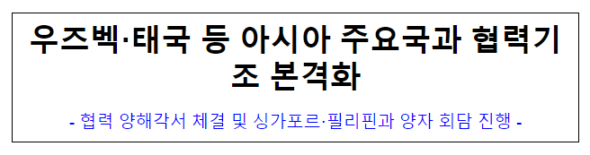 (국제협력담당관) 우즈벡·태국 등 아시아 주요국과 협력기조 본격화