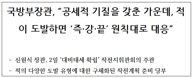 국방부장관, ‘대비태세 확립’ 작전지휘관회의 주관 국방부장관, ‘대비태세 확립’ 작전지휘관회의 주관