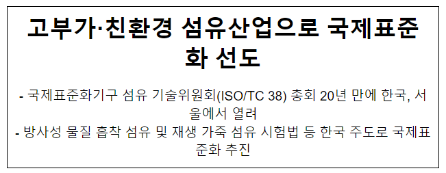 고부가·친환경 섬유산업으로 국제표준화 선도 고부가·친환경 섬유산업으로 국제표준화 선도