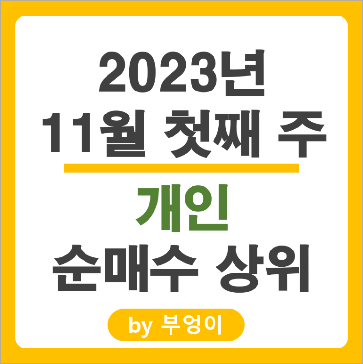 11월 1주 개인 순매수 상위 주식 에코프로 기아차 현대자동차 주가