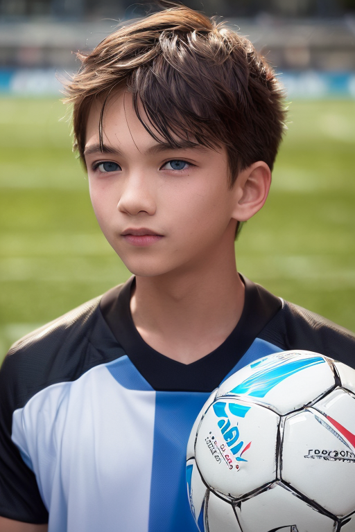 [Ai Greem] 그림_남자 585: Free image of a boy with brown hair blue eyes who wearing black soccer uniform