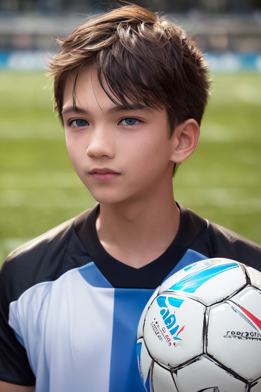  [Ai Greem] 그림_남자 585: Free image of a boy with brown hair blue eyes who wearing black soccer uniform