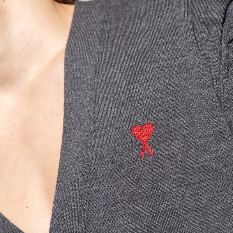 아미 MERINO WOOL 스몰하트 브이넥 남성 가디건 DG