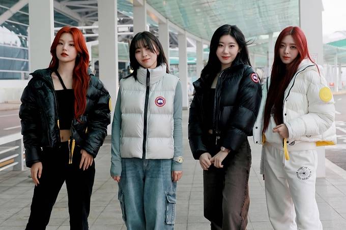  있지 예지·류진·채령·유나, 딱 봐도 예쁨...더 짧고 힙한 숏패딩룩 입고 상해 출국