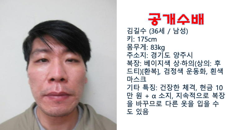 [공개수배] 서울구치소 수감자 특수강도 김길수 도주 사건의 배경과 과정, 그리고 수사 전망