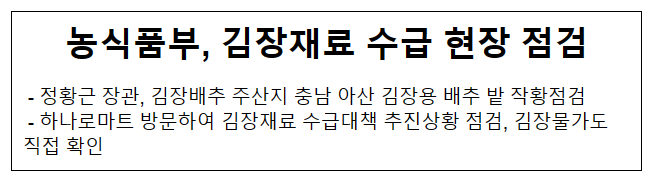 농식품부, 김장재료 수급 현장 점검 농식품부, 김장재료 수급 현장 점검