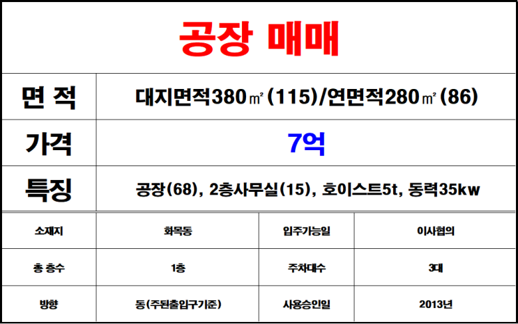  김해 칠산 화목동 공장 매매 서김해공장매매