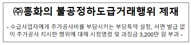 흥화의 불공정 하도급거래행위 제재