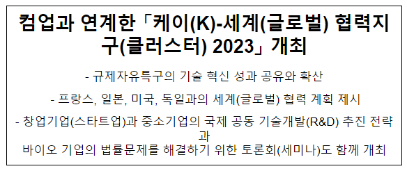 컴업과 연계한 「케이(K)-세계(글로벌) 협력지구(클러스터) 2023」 개최 컴업과 연계한 「케이(K)-세계(글로벌) 협력지구(클러스터) 2023」 개최