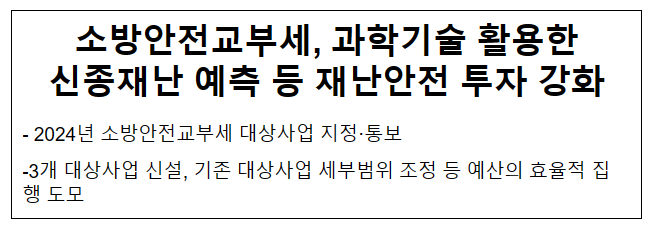 소방안전교부세, 과학기술 활용한신종재난 예측 등 재난안전 투자 강화