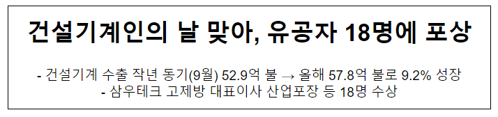 건설기계인의 날 맞아, 유공자 18명에 포상 건설기계인의 날 맞아, 유공자 18명에 포상