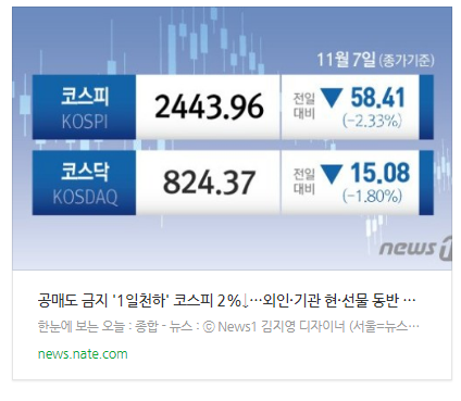 [뉴스] 공매도 금지 '1일천하' 코스피 2%↓…외인·기관 현·선물 동반 매도[시황종합]