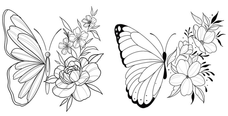 나비 그림 스케치 도안자료 색칠공부 밑그림 Butterfly coloring book pattern sketch