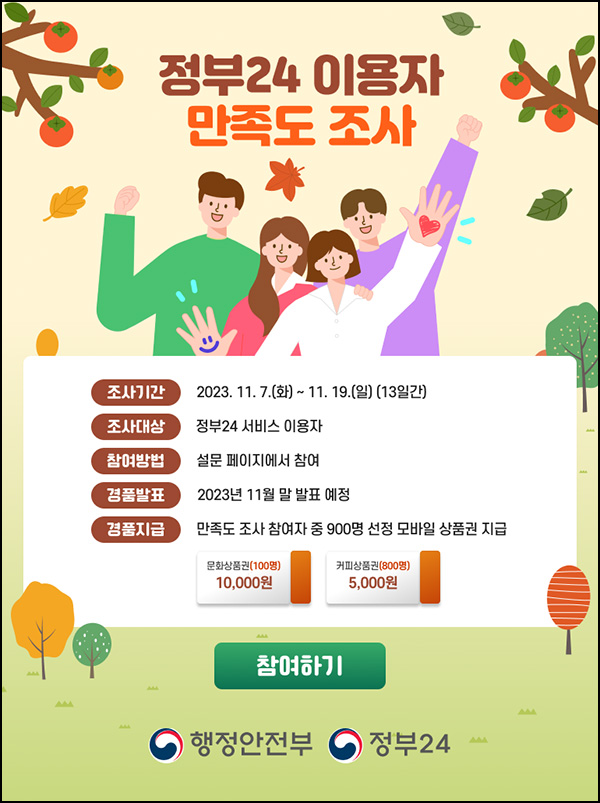 정부24 이용자 만족도 조사(커피쿠폰 5천원등 900명)추첨 정부24 이용자 만족도 조사(커피쿠폰 5천원등 900명)추첨