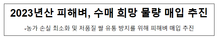 2023년산 피해벼, 수매 희망 물량 매입 추진