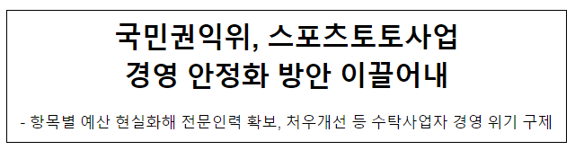 국민권익위, 스포츠토토사업 경영 안정화 방안 이끌어내