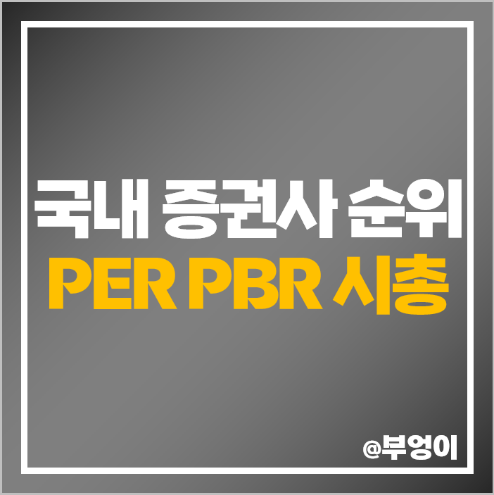 국내 증권사 순위 상장 증권회사 주식 PER PBR 시가총액 순위