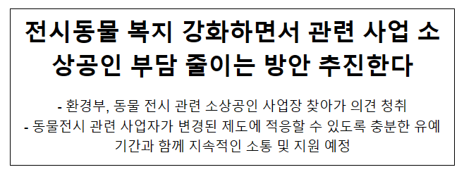 전시동물 복지 강화하면서 관련 사업 소상공인 부담 줄이는 방안 추진한다