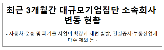 최근 3개월간 대규모기업집단 소속회사 변동 현황