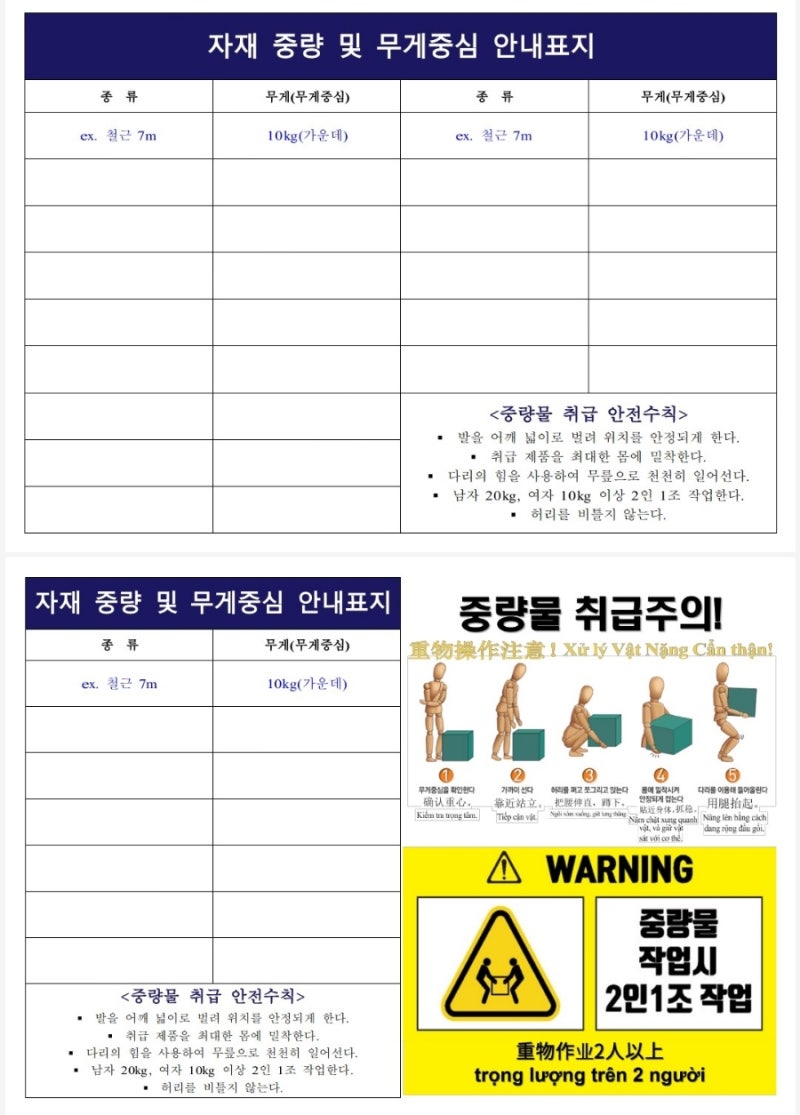[공유] 자재 중량 및 무게중심 안내표지 / 산업안전보건기준에 관한 규칙 - 제 665조(중량의 표시 등) / 5kg이상 중량물 ...