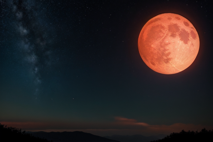 [Ai Greem] 배경_달 135: Free image of a lunar eclipse and red moon in the night black sky background.