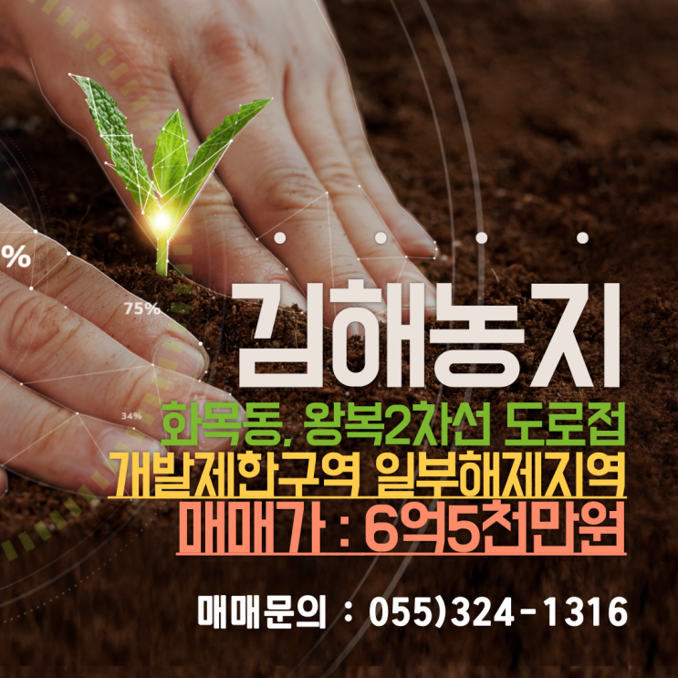  김해농지 화목동 왕복2차선 도로접 일부 개발제한구역 해제지역(제1종일반주거지역) 토지가격 상승,개발기대지역