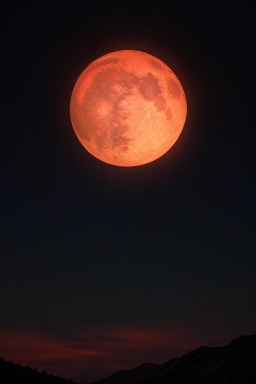 [Ai Greem] 배경_달 124: 밤하늘에 떠있는 붉은 달 Ai 무료 실사화 이미지 및 일러스트