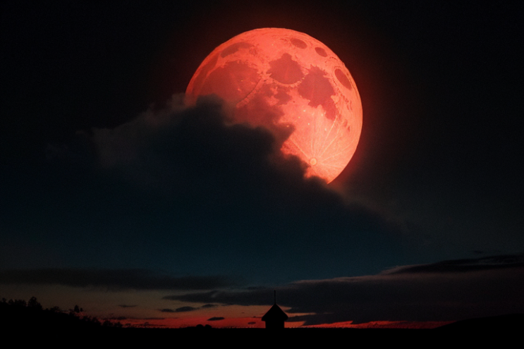 [Ai Greem] 배경_달 134: 밤하늘에 떠있는 붉은 달 AI 무료 이미지
