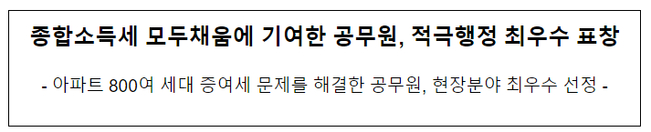 종합소득세 모두채움에 기여한 공무원, 적극행정 최우수 표창