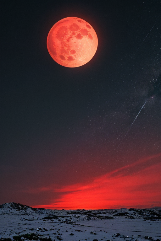 [Ai Greem] 배경_달 106: 월식, 붉은 달, 적월, 빨간 달, 설원, 겨울, 눈밭, 상업적으로 사용 가능한 무료 이미지, 월식 일러스트, 월식 AI 이미지