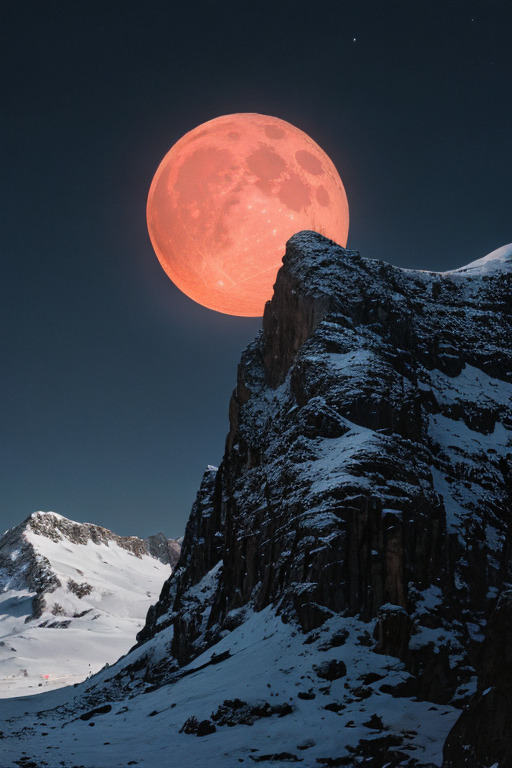 [Ai Greem] 배경_달 109: 하얀 눈밭 위의 월식, 붉은 달 무료 이미지