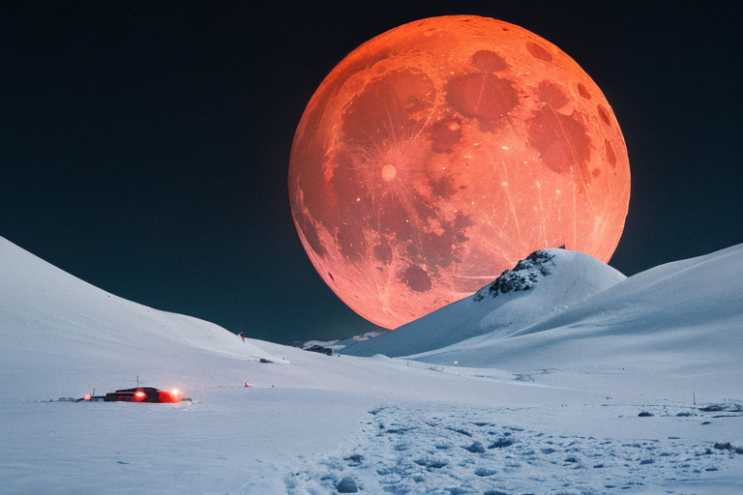  [Ai Greem] 배경_달 115: Free image of a lunar eclipse and red moon in the snow & winter background.