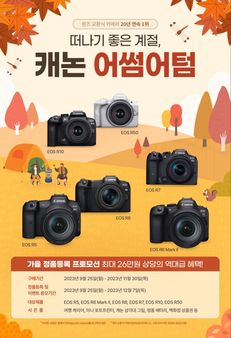  캐논카메라 가을 정품 등록 프로모션 백화점상품권 (EOS R8 구매혜택)