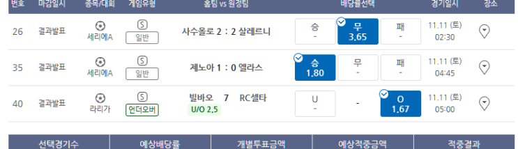 프로토 11/10일 금요일 해축 경기 적중과 낙 프로토 11/10일 금요일 해축 경기 적중과 낙
