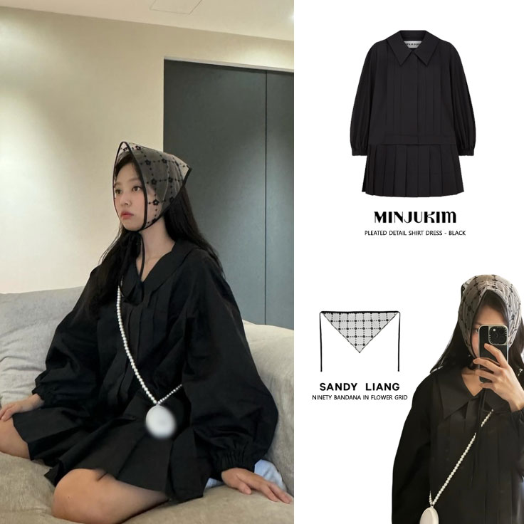 제니 인스타 민주킴 MINJUKIM 블랙 원피스 드레스 샌드리앙 헤어 커치프 스카프 패션 아이템 정보 제니 인스타 민주킴 MINJUKIM 블랙 원피스 드레스 샌드리앙 헤어 커치프 스카프 패션 아이템 정보