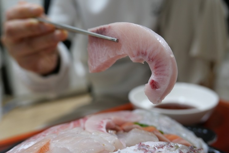 돼지방어 배꼽살 특수부위 모듬회가 알찼던 노량진대방어 맛집 푸른바다 후기